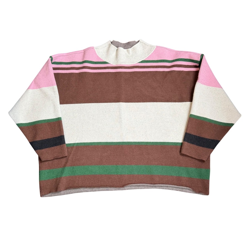 Maeve by Anthropologie Striped Mock Neck Sweater 1X Brown Pink Green